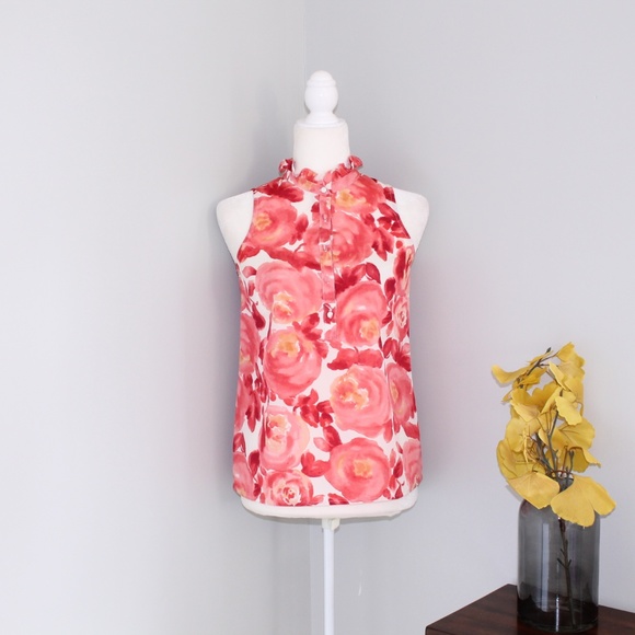 LOFT Tops - Loft Floral Tank High Neck Button Up SZ XSP